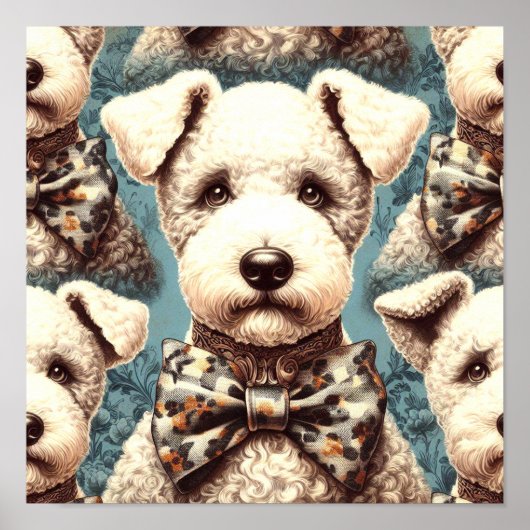 Retro Bedlington Terrier illustratie Poster (Voorkant)