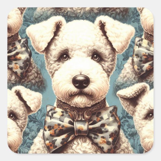 Retro Bedlington Terrier illustratie Vierkante Sticker (Voorkant)