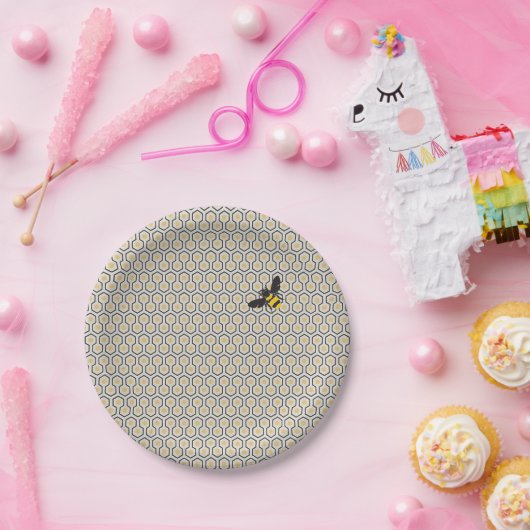 Retro Bee en Honeycomb Grid Pattern Papieren Bordje (Feest)