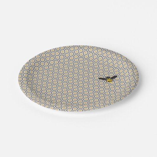 Retro Bee en Honeycomb Grid Pattern Papieren Bordje (Gekanteld)