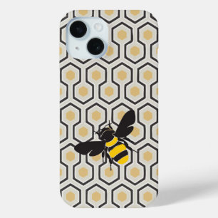 Retro Bee en Honeycomb Pattern iPhone 15 Case