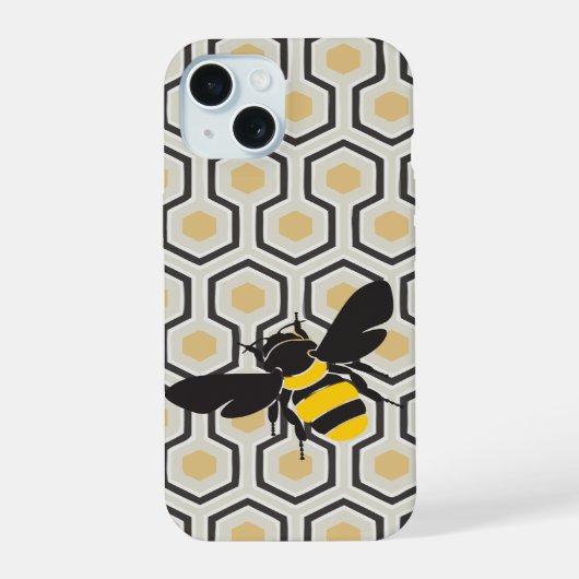 Retro Bee en Honeycomb Pattern iPhone 15 Hoesje (Achterkant)