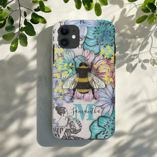 Retro Bee Floral Monogram iPhone Case