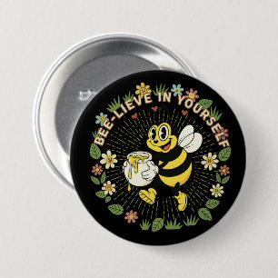 Retro Bee-geloof In Jezelf Vintage Honingbij Ronde Button 7,6 Cm