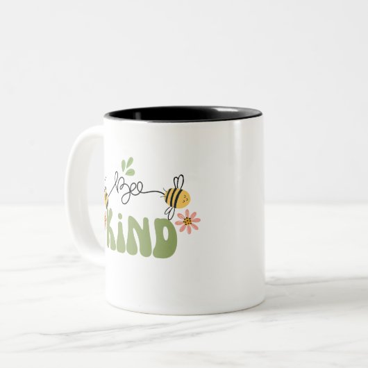 Retro "Bee Kind" Koffie Mok, Geweldige geschenken Tweekleurige Koffiemok (Voorkant links)
