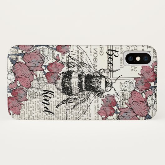 Retro Bee Roze Bloemen Antiek Case-Mate iPhone Case (Achterkant (horizontaal))
