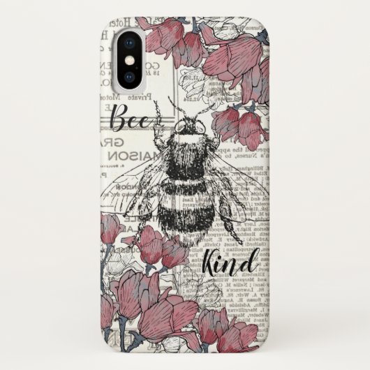 Retro Bee Roze Bloemen Antiek Case-Mate iPhone Case (Achterkant)
