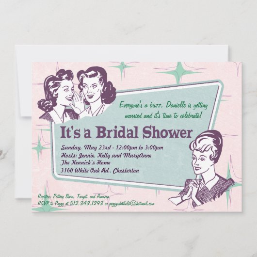 Retro Beehive Hairdo - Bridal Shower Invitation Kaart (Voorkant)