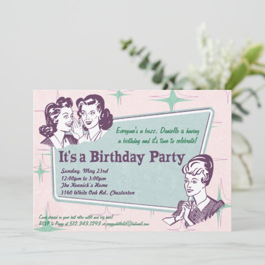 Retro Beehive Hairdo - uitnodiging van de geboorte (Staand voorkant)