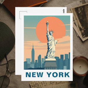 Retro beeld van de Vrijheid New York City Reis Briefkaart