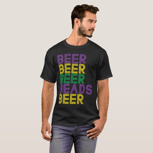 Retro Beer Beads Funny Mardi Gras Party Carnival T-shirt (Voorkant volledig)