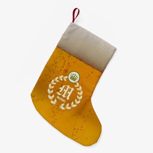 Retro Beer en gepersonaliseerd monogram Kleine Kerstsok (Voorkant (Hangend))