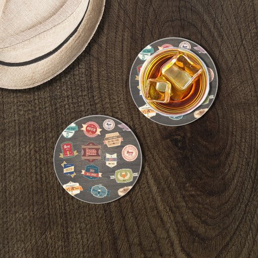 Retro Beer Labels Collage Zandsteen Onderzetter