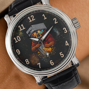 Retro Beer Met Kaasrasp Hoed en Zonnebril Horloge
