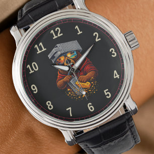 Retro Beer Met Kaasrasp Hoed en Zonnebril Horloge