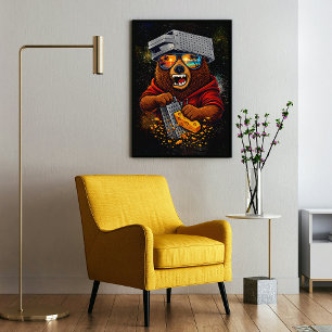 Retro Beer Met Kaasrasp Hoed en Zonnebril Poster
