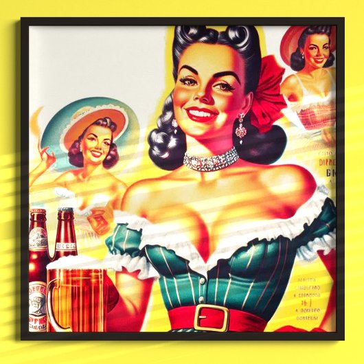 Retro Beer Pin-up Meisje Poster