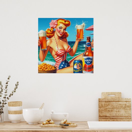 Retro Beer Pin-up Poster (Keuken)