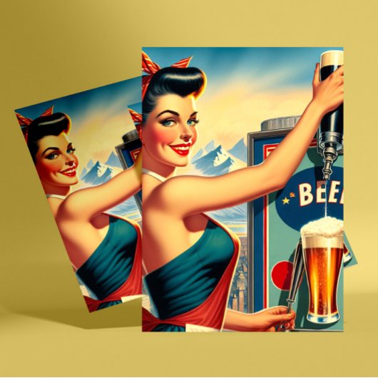 Retro Beer Pinup Briefkaart
