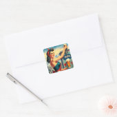 Retro Beer Pinup Vierkante Sticker (Envelop)