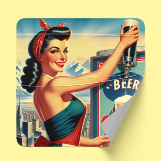 Retro Beer Pinup Vierkante Sticker