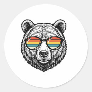 Retro Beer Zonnebril Vector Grafisch Ontwerp_1 Ronde Sticker