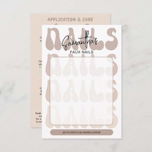 Retro Beige Acrylic Nails Care Guide Display Cards (Voorkant / Achterkant)
