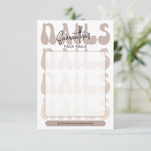 Retro Beige Acrylic Nails Care Guide Display Cards (Staand voorkant)
