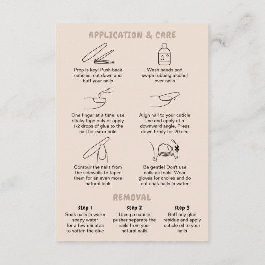 Retro Beige Acrylic Nails Care Guide Display Cards (Achterkant)