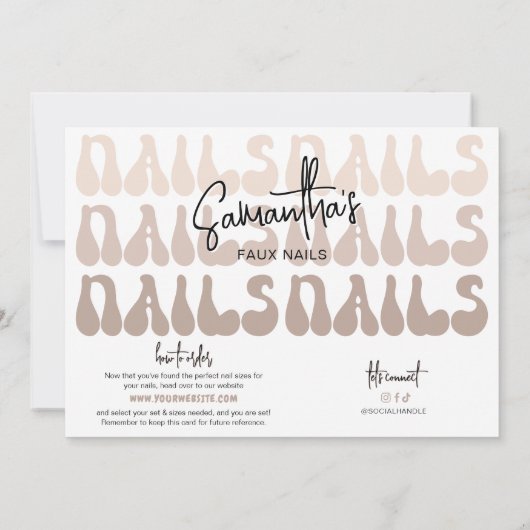 Retro Beige Acrylic Nails Sizing Kit Display Card (Achterkant)