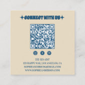 Retro Beige & Blue Wavy Checkerboard with QR Code Vierkante Visitekaartje (Achterkant)