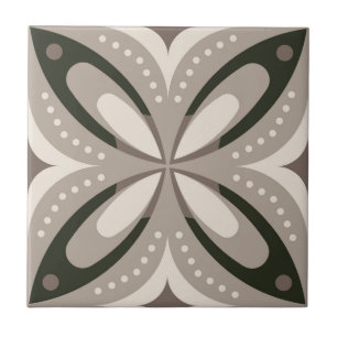 Retro Beige & Bruine Geometrische Vormen Tegeltje