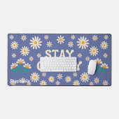 Retro Beige Daisies Stay Groovy Blue Script Naam Bureaumat (Keyboard & Muis)