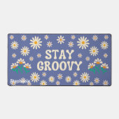 Retro Beige Daisies Stay Groovy Blue Script Naam Bureaumat (Voorkant)