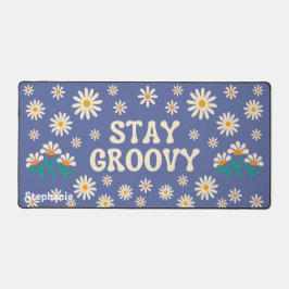 Retro Beige Daisies Stay Groovy Blue Script Naam Bureaumat