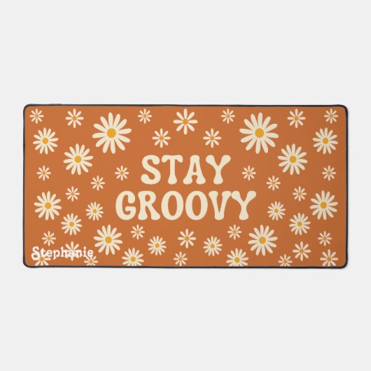 Retro Beige Daisies Stay Groovy Bruin Script Name Bureaumat (Voorkant)