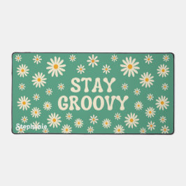 Retro Beige Daisies Stay Groovy Green Script Naam Bureaumat
