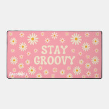 Retro Beige Daisies Stay Groovy Roze Script Naam