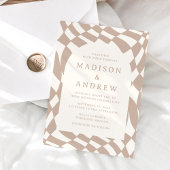 Retro Beige dambord bruiloft Kaart