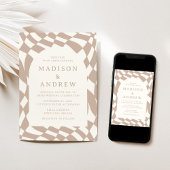 Retro Beige dambord foto bruiloft Kaart