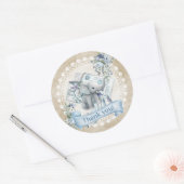 Retro beige en blauwe jongen olifant baby shower ronde sticker (Envelop)