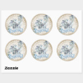 Retro beige en blauwe jongen olifant baby shower ronde sticker (Vel)