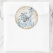 Retro beige en blauwe jongen olifant baby shower ronde sticker (Tas)