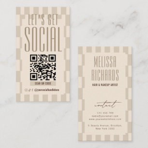 Retro Beige Groovy QR-code voor sociale media om t Visitekaartje
