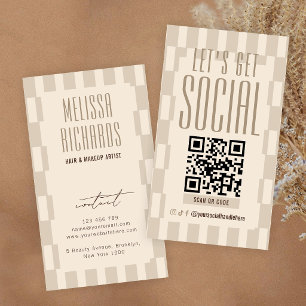Retro Beige Groovy QR-code voor sociale media om t Visitekaartje