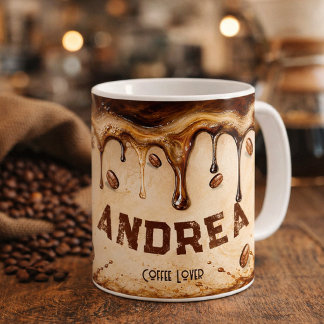 Retro Beige Koffiedrip Kunst Custom Naam Cadeau Koffiemok