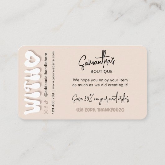 Retro Beige Modern Business Bedankt Korting Informatiekaartje (Achterkant)