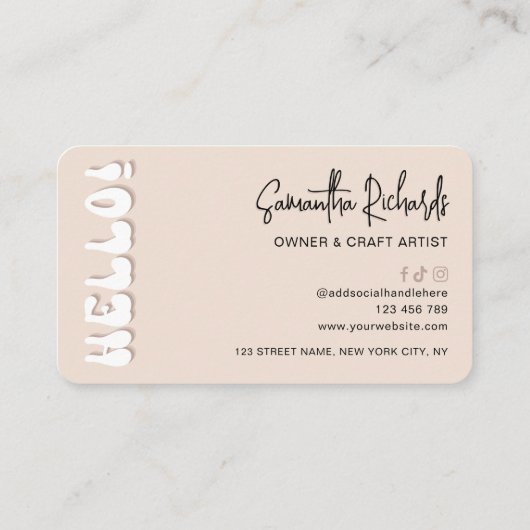 Retro Beige Modern Logo Handgemaakte Designer Craf Visitekaartje (Achterkant)