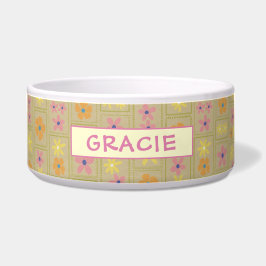 Retro Beige Patchwork Bloemstuk Aangepaste Grote H Voerbakje