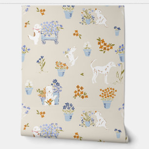 Retro Beige Puppy Hondenbloem Winkelbehang Behang